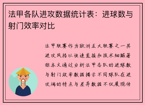 法甲各队进攻数据统计表：进球数与射门效率对比